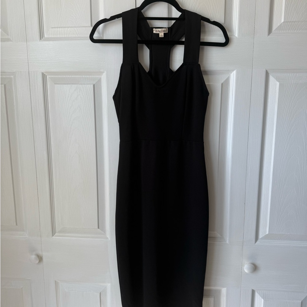 Rolla Coster Black Ribbed Halter Mini Dress